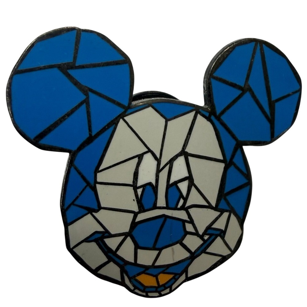 Disney Mickey Mouse Mosaic Head Geometric Blue White Enamel Lapel Collectible